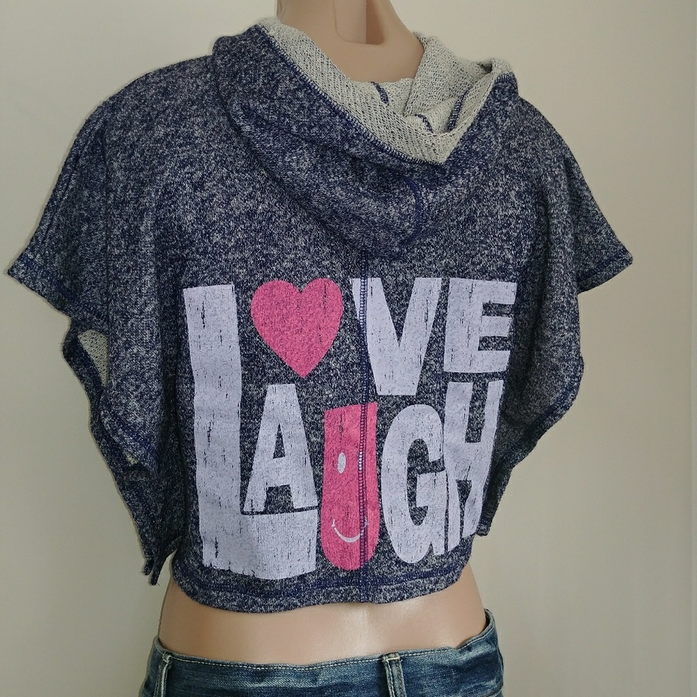Derek Heart Girl Love Laugh Crop Hoodie Wide Slv